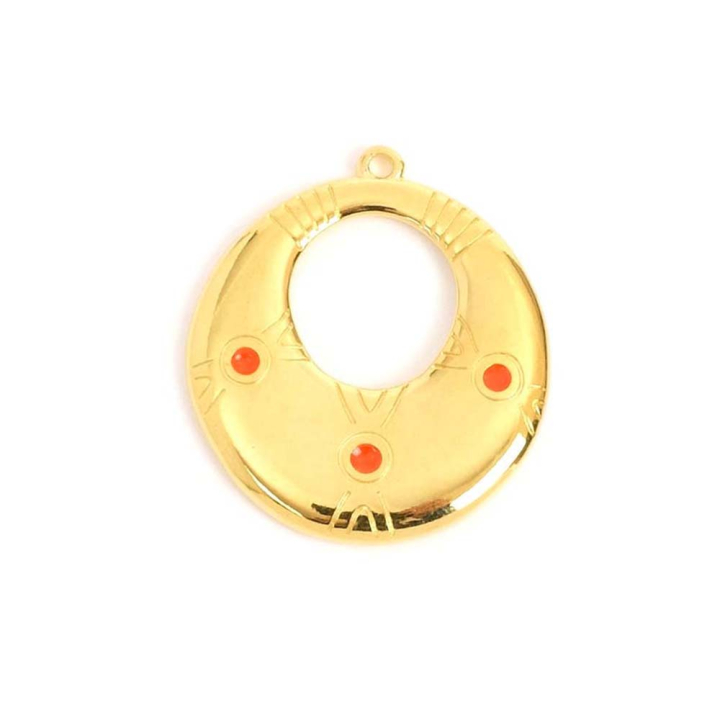 Pendentif Goutte Ethnique 27,7 x 26,6 mm Émaillé Orange Doré à l'or fin 24K - Perles Corner - Rougier et Plé