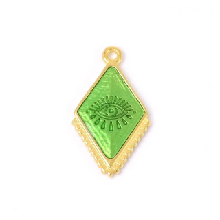 Pendentif Losange Œil Émaillé 13,7 x 23,8 mm Vert Doré à l'or fin 24K - Perles Corner - Rougier et Plé
