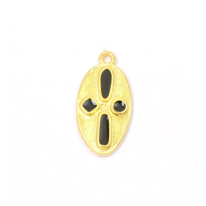 Pendentif Ovale Émaillé 11,4 x 22,4 mm Doré à l'or fin 24K - Perles Corner - Rougier et Plé