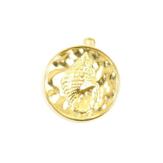 Pendentif plat Rond 21,2 x 23,8 mm Coquillage Doré à l'or fin 24K - Perles Corner - Rougier et Plé