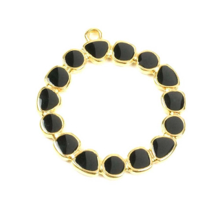 Pendentif Rond 28,5 x 30 mm Émaillé Noir Doré à l'or fin 24K - Perles Corner - Rougier et Plé