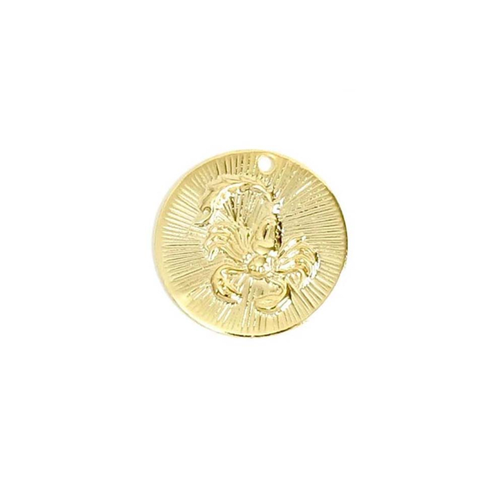 Pendentif Rond Signe astrologique ø 15 mm Scorpion Doré à l'or fin 24 K - Perles Corner - Rougier et Plé
