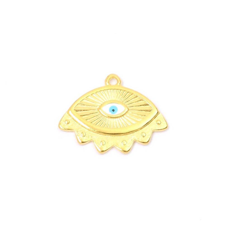 Pendentif Spirituel Œil Émaillé 17,6 x 23,6 mm Doré à l'or fin 24K - Perles Corner - Rougier et Plé