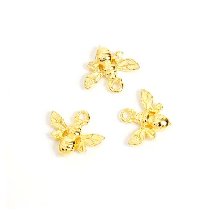 Pendentifs Abeille 13 x 15 mm Doré à l'or fin 24K - 2 pcs - Perles Corner - Rougier et Plé