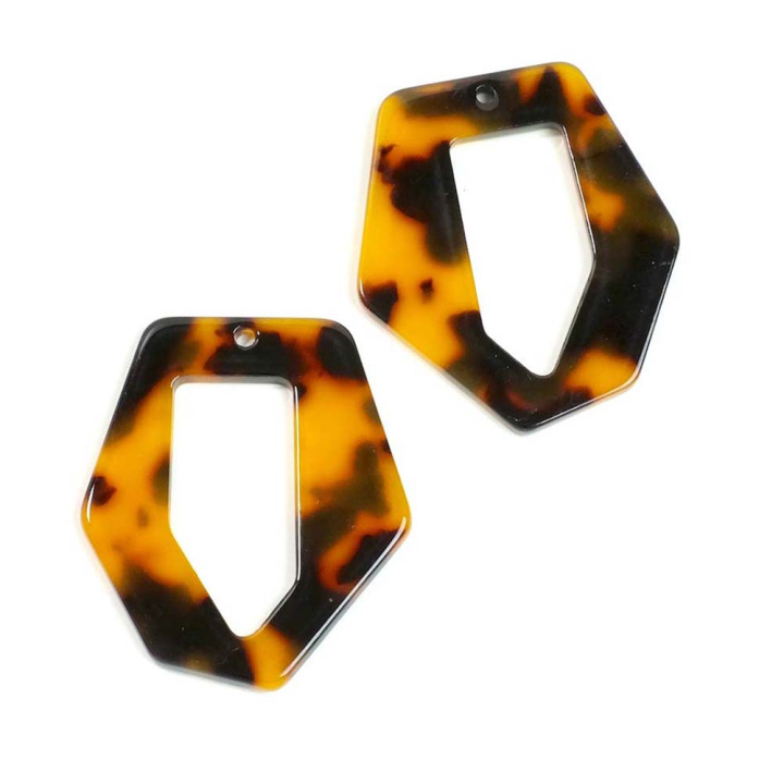 Pendentifs Anneau géométrique 35 x 42 mm en Acétate Écaille - 2 pcs - Perles Corner - Rougier et Plé