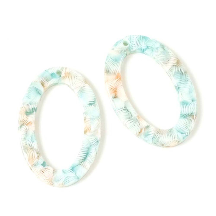 Pendentifs Anneau Ovale 26 x 38 mm en Acétate Corail Turquoise - 2 pcs - Perles Corner - Rougier et Plé
