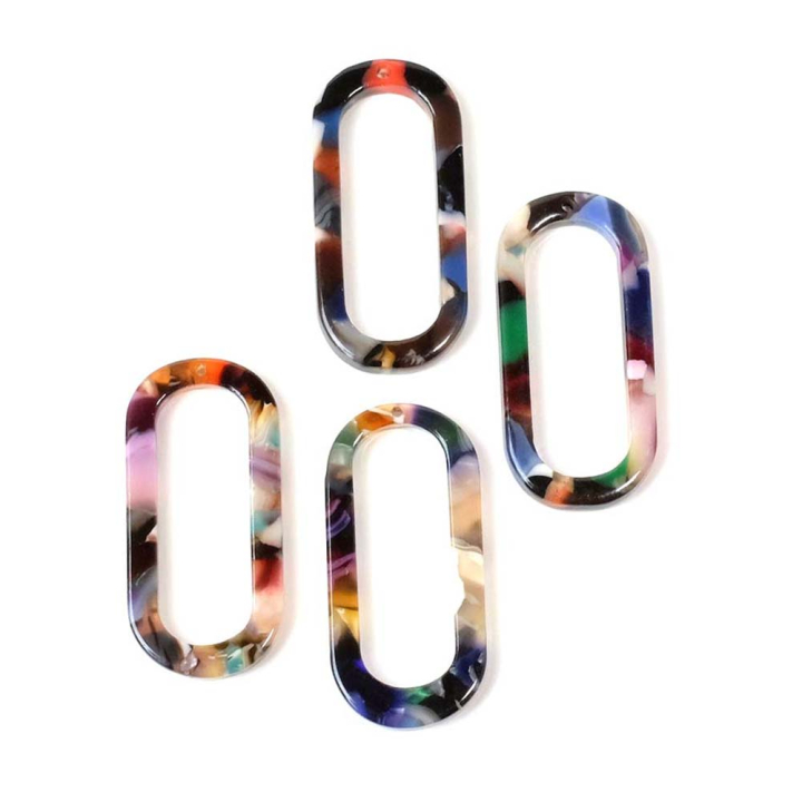 Pendentifs Anneau Rectangle arrondi 14 x 30 mm en Acétate Colorfull 2 pcs - Perles Corner - Rougier et Plé