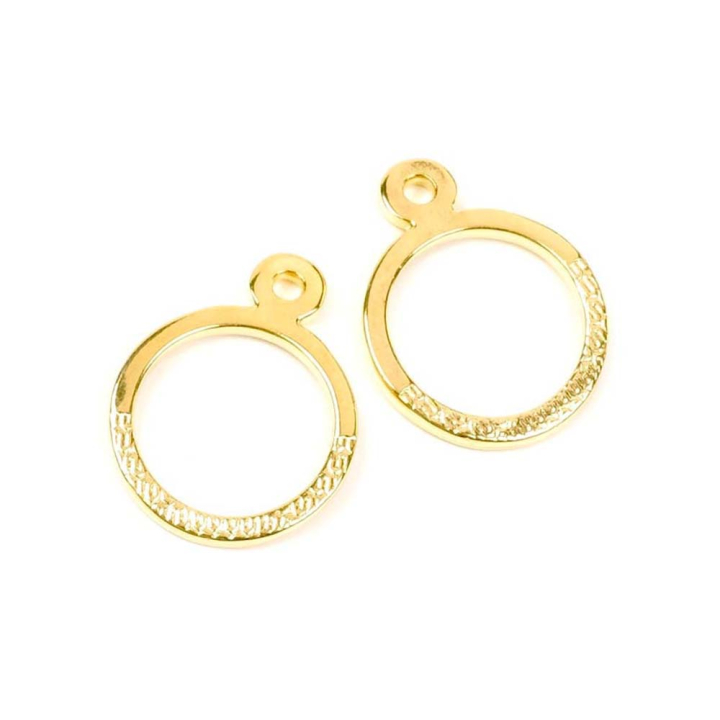 Pendentifs Anneau Strié 18 x 23 mm Doré à l'or fin 24K - 2 pcs - Perles Corner - Rougier et Plé
