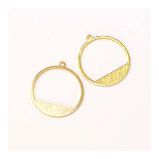 Pendentifs Cercle Graphique Effet Brossé Doré à l'or fin 24K - 2 pcs - Perles Corner - Rougier et Plé