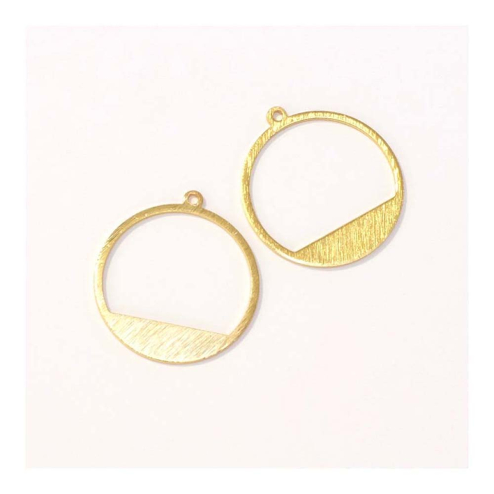 Pendentifs Cercle Graphique Effet Brossé Doré à l'or fin 24K - 2 pcs - Perles Corner - Rougier et Plé