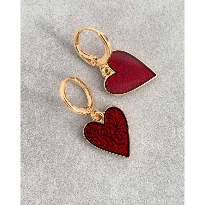 Pendentifs Cœur 13 x 16 mm Émaillé Rouge Doré à l'or fin 24K - 2 pcs - Perles Corner - Rougier et Plé