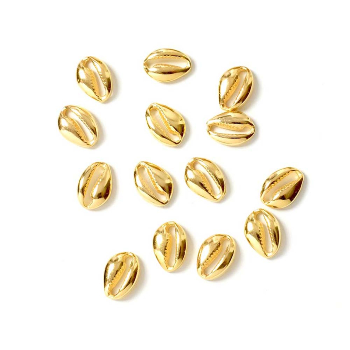 Pendentifs Coquillage Cauris 10 x 6 mm Doré à l'or fin 24K 6 pcs - Perles Corner - Rougier et Plé