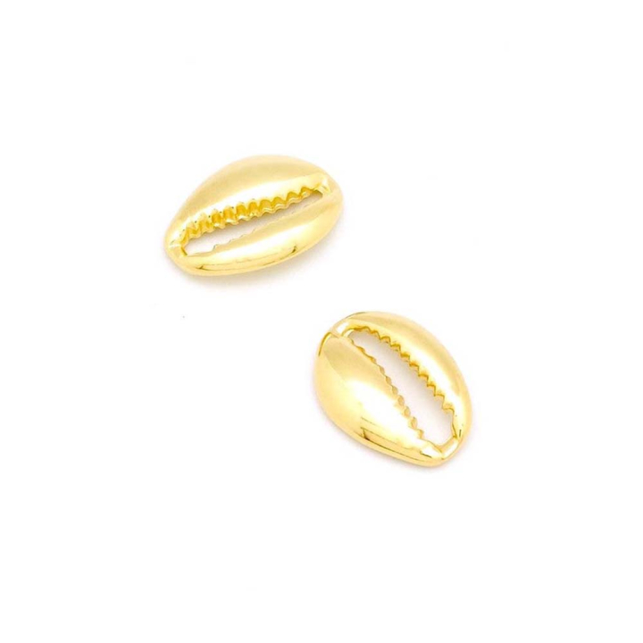 Pendentifs Coquillage Cauris 14 x 20 mm  Doré à l'or fin 24K - 2 pcs - Perles Corner - Rougier et Plé