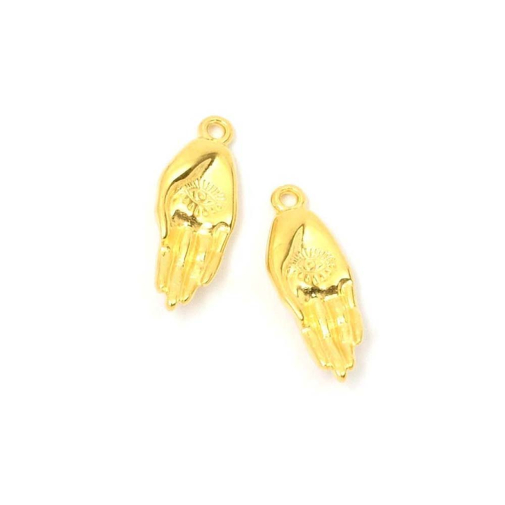 Pendentifs Main Gravée Œil 8,5 x 22,4 mm Zamak Doré à l'or fin 24K - 2 pcs - Perles Corner - Rougier et Plé