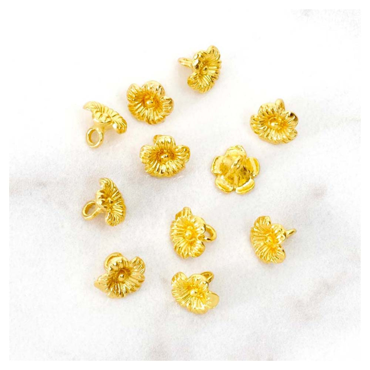 Pendentifs Mini Fleur 10 x 11 mm Doré à l'or fin 24K - 2 pcs - Perles Corner - Rougier et Plé