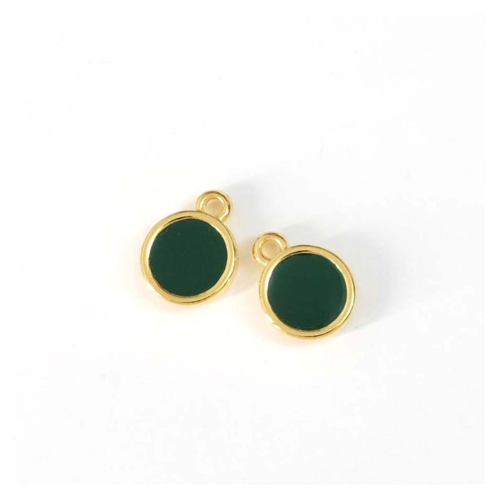 Pendentifs Rond 9 x 12 mm Émaillé Doré à l'or fin 24K - 2 pcs - Perles Corner - Rougier et Plé
