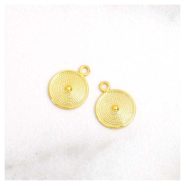 Pendentifs Rond Ethnique 10 x 13 mm Doré à l'or fin 24K - 2 pcs - Perles Corner - Rougier et Plé