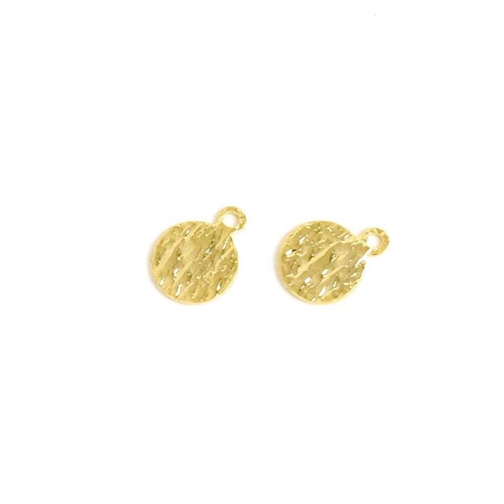 Pendentifs Rond Texturé 7,4 x 10 mm Doré à l'or fin 24K - 2 pcs - Perles Corner - Rougier et Plé