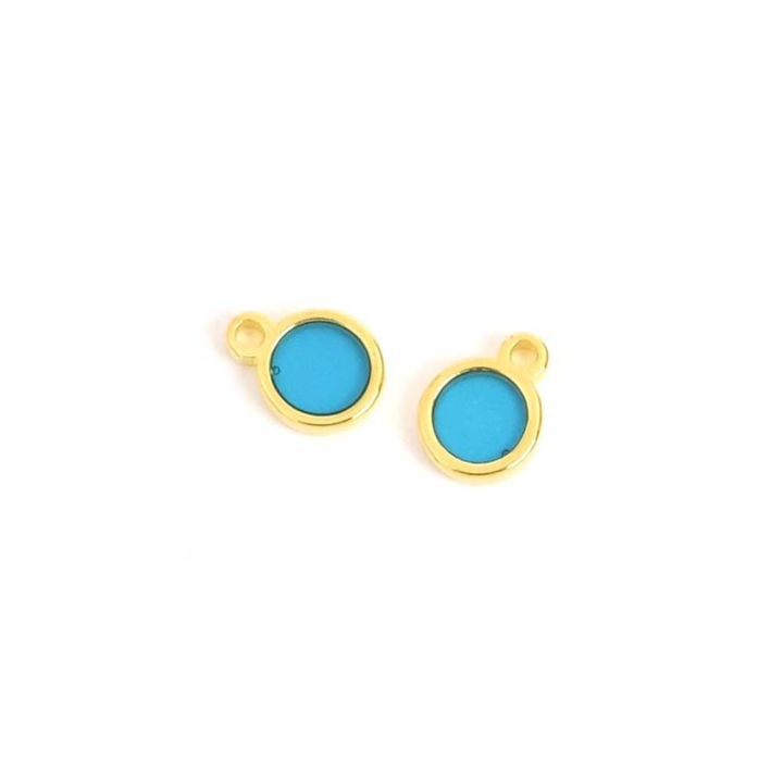 Pendentifs Rond Vitrail 8 x 10,7 mm Doré à l'or fin 24K - 2 pcs - Perles Corner - Rougier et Plé