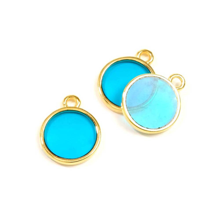 Pendentifs Vitrail Rond 12 x 14 mm Doré à l'or fin 24K - 2 pcs - Perles Corner - Rougier et Plé