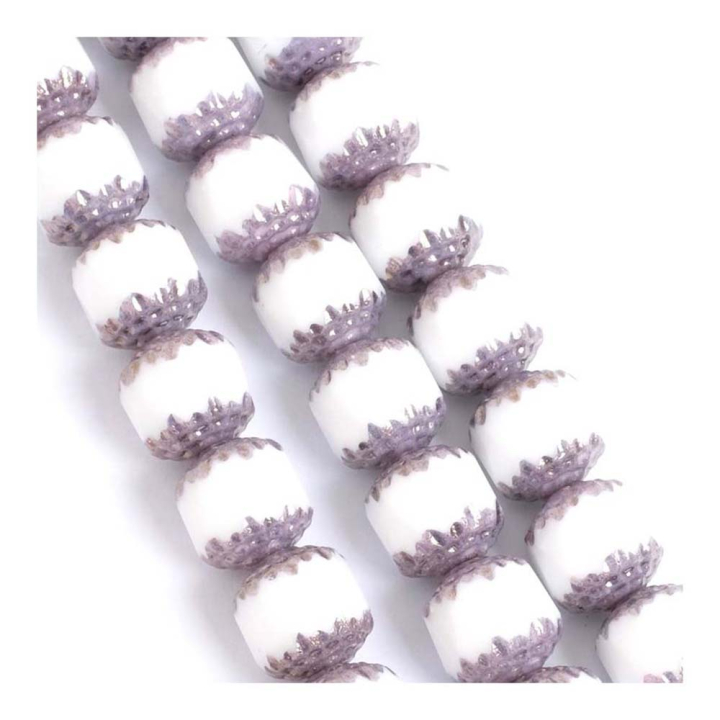 Perles de Bohème Baroques Facettées 10 mm Blanc Opaque et Violet sur Fil 12 cm - Perles Corner - Rougier et Plé
