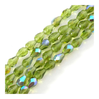 Perles de Bohème Goutte 8 x 6 cm Vert Irisé AB sur Fil 12 cm - Perles Corner - Rougier et Plé