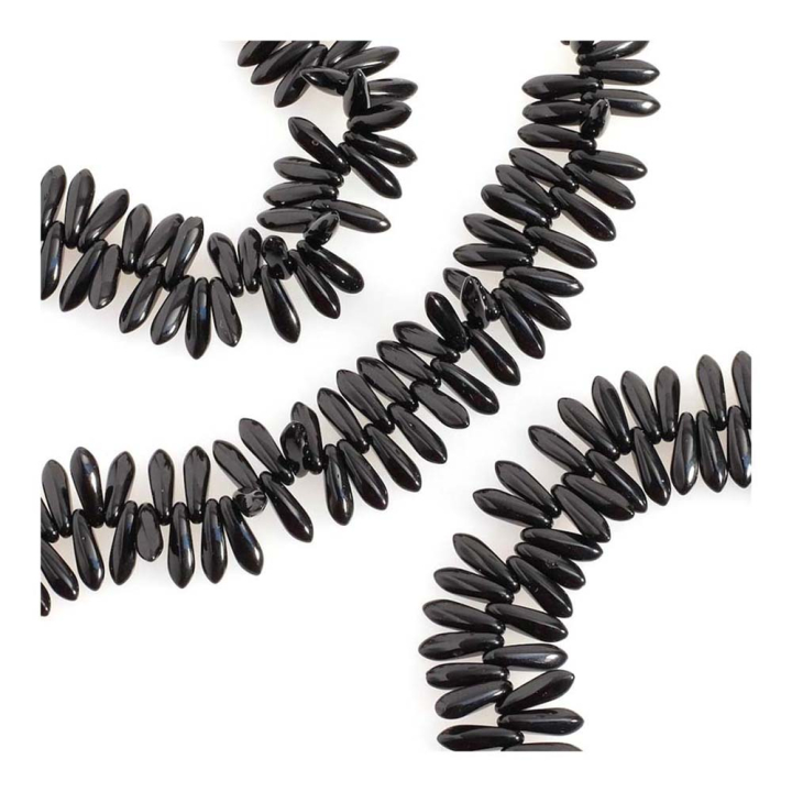 Perles de Bohème Pointes 3 x 11 mm Noir sur Fil 12 cm - Perles Corner - Rougier et Plé