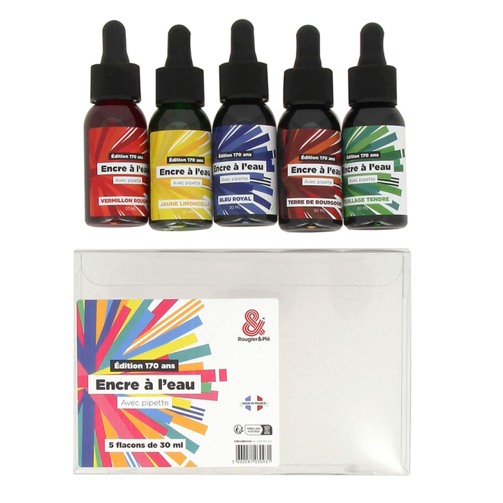 Encre à l'eau 5 x 30 ml Édition 170 ans - Rougier&Plé - Rougier et Plé