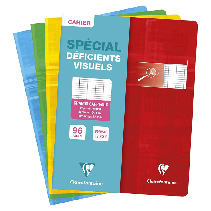 Cahier 17 x 22 cm 96 p Grands carreaux Spécial Déficients visuels - Clairefontaine - Rougier et Plé