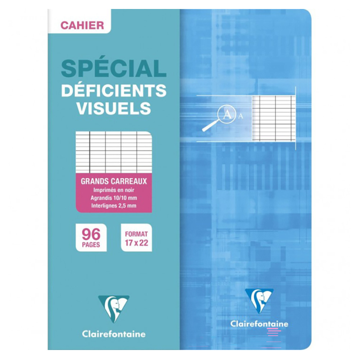 Cahier 17 x 22 cm 96 p Grands carreaux Spécial Déficients visuels - Clairefontaine - Rougier et Plé