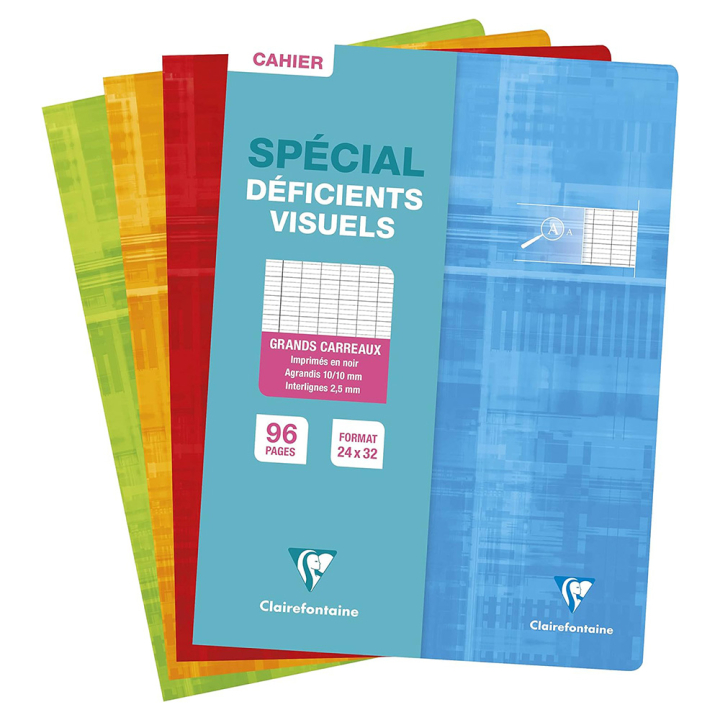Cahier 24 x 32 cm 96 p Grands carreaux Spécial Déficients visuels - Clairefontaine - Rougier et Plé