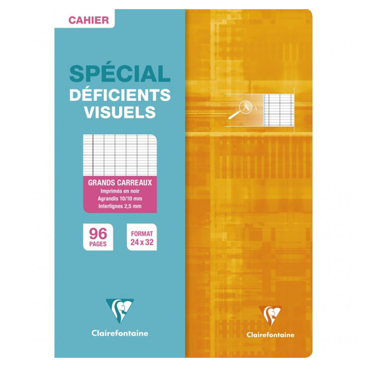 Cahier 24 x 32 cm 96 p Grands carreaux Spécial Déficients visuels - Clairefontaine - Rougier et Plé