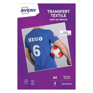 Papier transfert textile A4 Coton noir ou foncé 4 pcs - Avery - Rougier et Plé