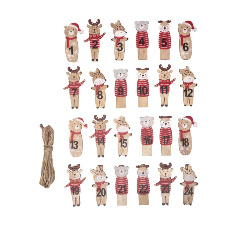 Chiffres sur pince pour Calendrier de l'Avent 5 cm Animaux d'hiver - Rayher - Rougier et Plé