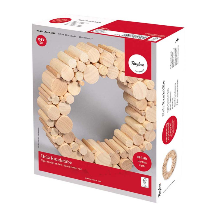 Kit créatif Tiges rondes en bois 99 pcs - Rayher - Rougier et Plé