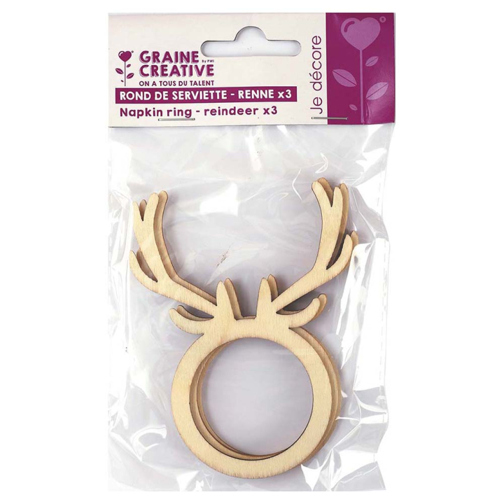 Ronds de serviette en bois Renne 3 pcs - Graine Créative - Rougier et Plé