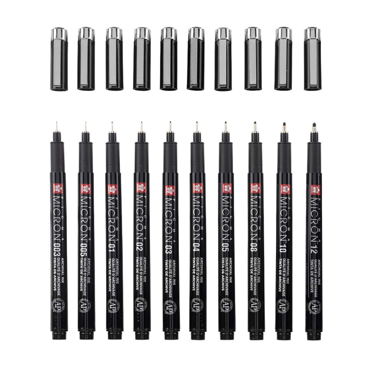 Set de feutres calibrés Pigma Micron + Étui - Black Edition - Sakura - Rougier et Plé