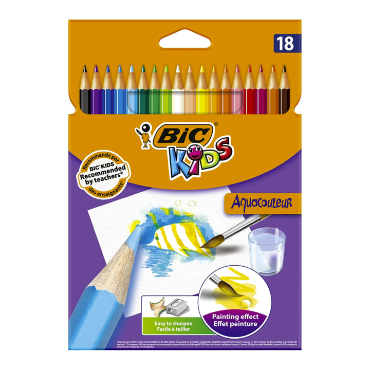 Crayons de couleur Kids Aquacouleur 18 pcs - Bic - Rougier et Plé