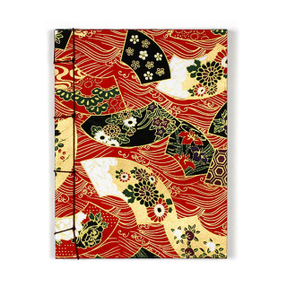 Carnet à reliure japonaise 12,8 x 18,2 cm Eventails rouge - Esprit Papier - Rougier et Plé