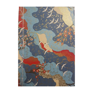 Carnet à reliure japonaise 12,8 x 18,2 cm Bleu cerisiers - Esprit Papier - Rougier et Plé