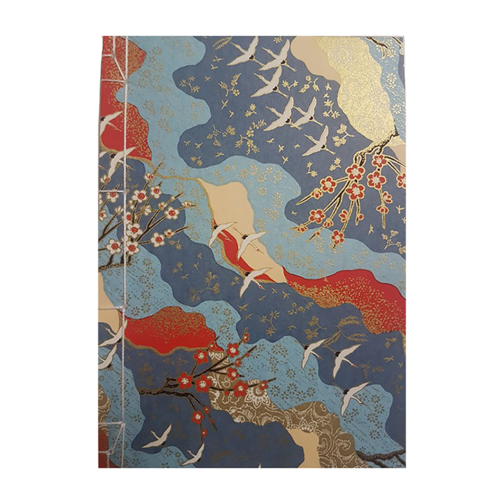 Carnet à reliure japonaise 12,8 x 18,2 cm Bleu cerisiers - Esprit Papier - Rougier et Plé