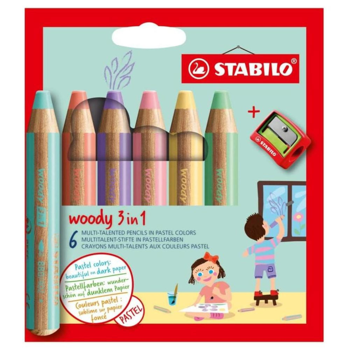 Crayon de couleur woody 3 in 1 - 6 pcs + 1 Taille-crayon - STABILO - Rougier et Plé