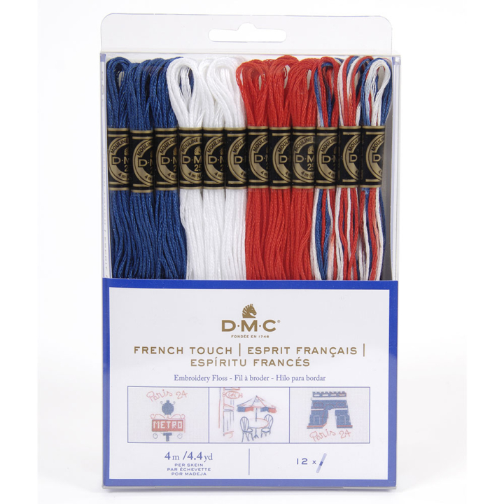 Echevettes mouliné 12 pcs Bleu blanc rouge - DMC - Rougier et Plé