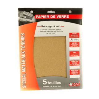 Papier de verre Gros grain 5 Feuilles - OCAI - Rougier et Plé