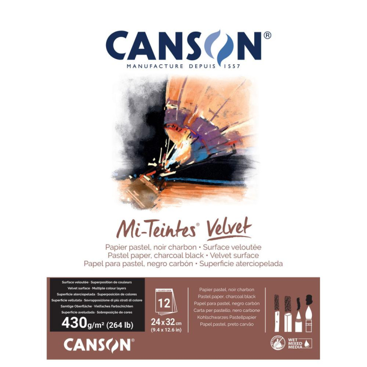 Bloc de papier Mi-Teintes Velvet 430 g/m² Noir charbon - Canson - Rougier et Plé
