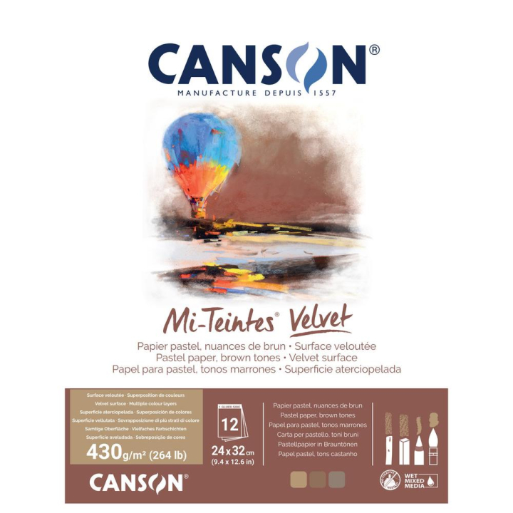 Bloc de papier Mi-Teintes Velvet 430 g/m² Nuances de brun - Canson - Rougier et Plé