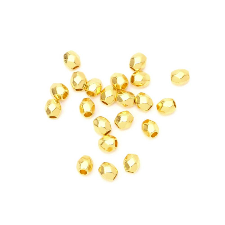 Perles Rondes Facettées 4 x 3,5 mm Doré à l'or fin 24K 8 pcs - Perles Corner - Rougier et Plé