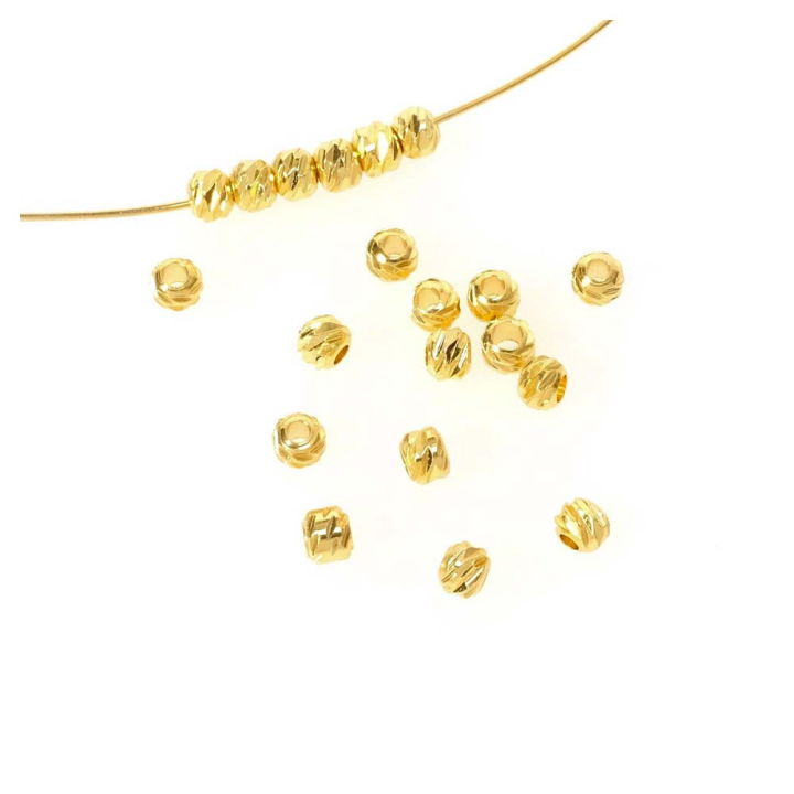 Perles Rondes Facettées ø 4 mm Doré à l'or fin 24K 6 pcs - Perles Corner - Rougier et Plé