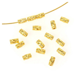 Perles Tubes Facettées 3 x 5 mm Doré à l'or fin 24K 6 pcs - Perles Corner - Rougier et Plé