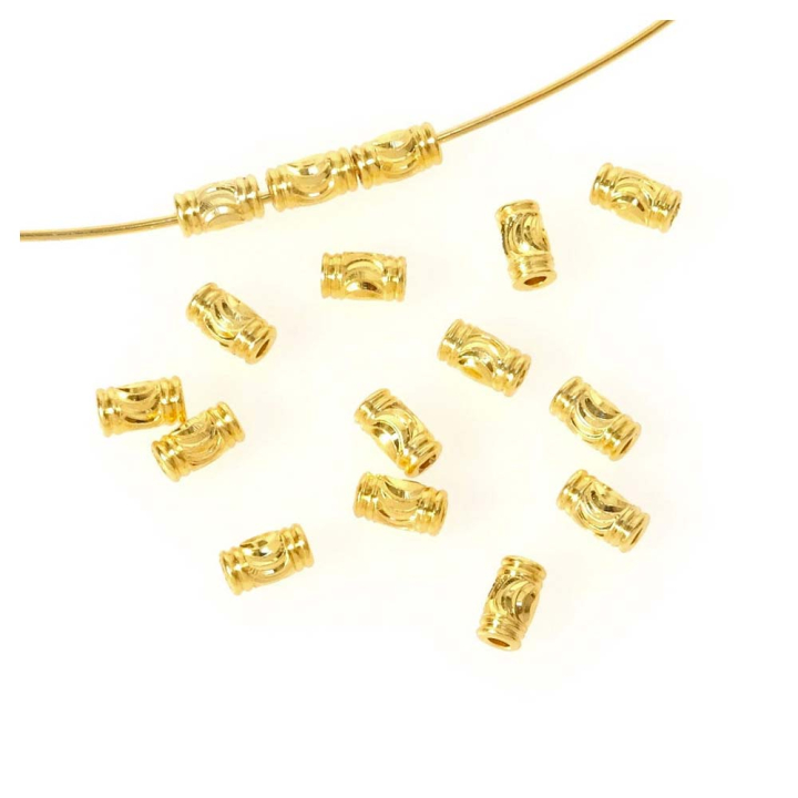 Perles Tubes Facettées 3 x 5 mm Doré à l'or fin 24K 6 pcs - Perles Corner - Rougier et Plé